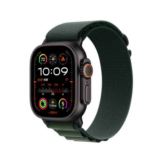 Apple Watch Ultra 2 GPS + Cellular 49mm Black Titanium Case with Dark Green Alpine Loop - Large