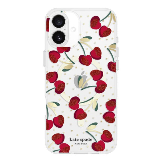 Kate Spade Protective-HollyhoKate Spade iPhone 16 Plus Protective MagSafe Case - Cherry Dot with Gemsck Floral-iPh 16 Plus