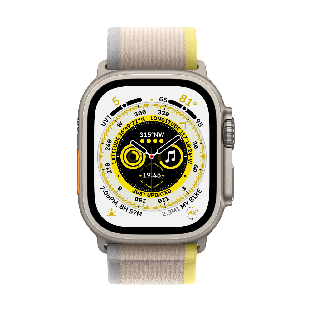 Apple Watch Ultra GPS + Cellular 49mm Titanium Case - Yellow/Beige Trail Loop - Small/Medium - iStore Namibia