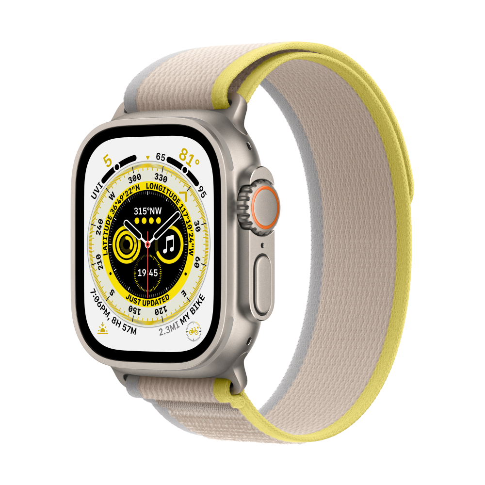 Apple Watch Ultra GPS + Cellular 49mm Titanium Case - Yellow/Beige Trail Loop - Medium/Large - iStore Namibia