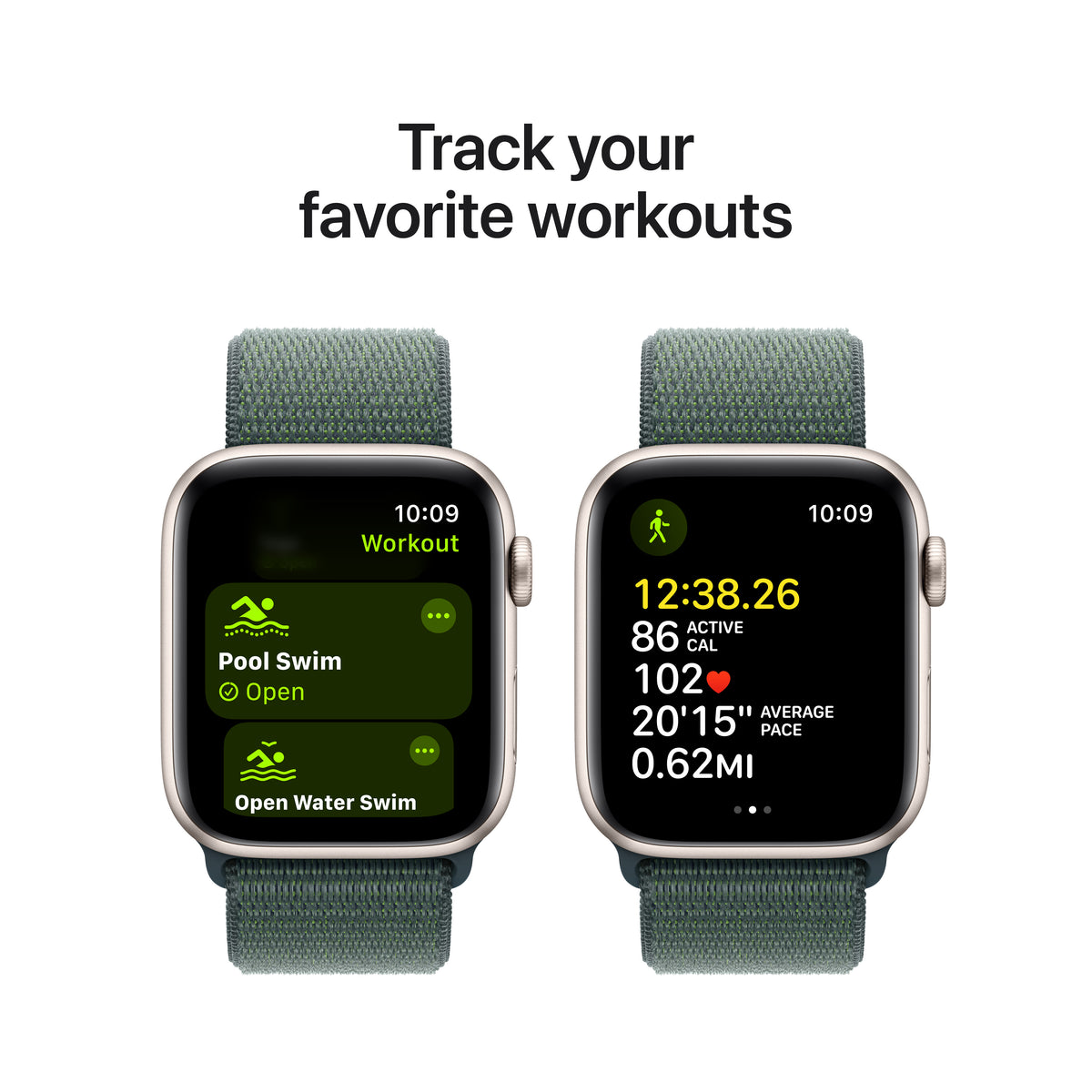 Apple Watch SE GPS 44MM Starlight Aluminium case with Lake Green Sport Loop
