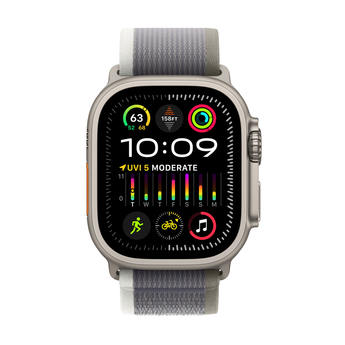 Apple Watch Ultra 2 GPS + Cellular, 49mm Titanium Case with Green/Grey Trail Loop - S/M - iStore Namibia