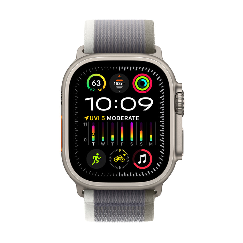 Apple Watch Ultra 2 GPS + Cellular, 49mm Titanium Case with Green/Grey Trail Loop - S/M - iStore Namibia