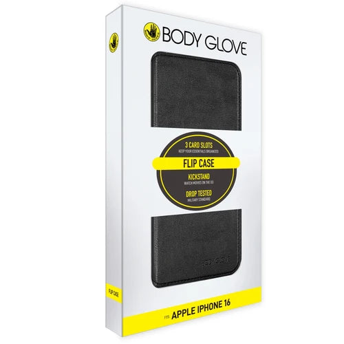 Body Glove Executive Leather Flip Case for Apple iPhone 16 – Black