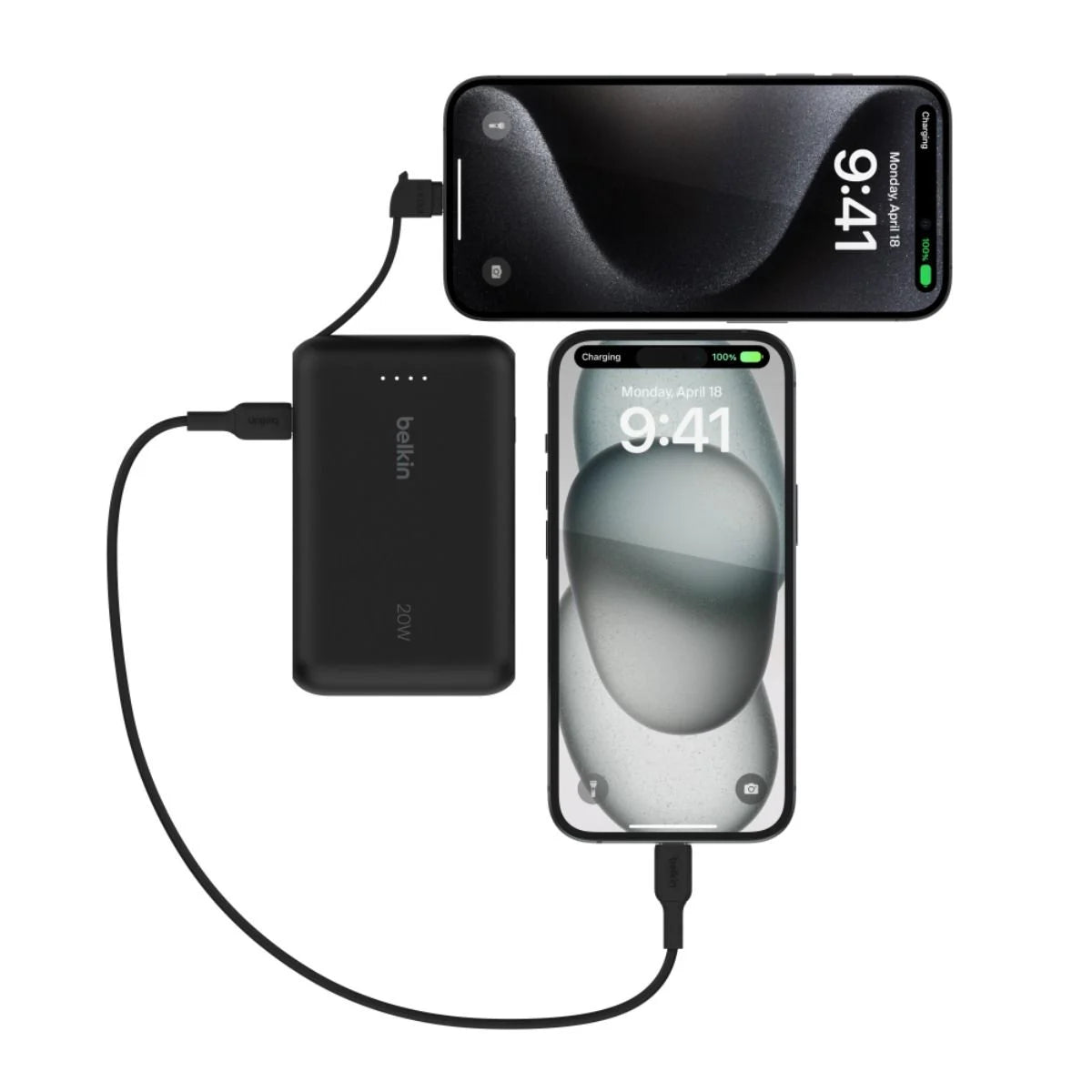 Belkin BoostCharge 10 000 mAh Power Bank with USB-C Integrated Cable and USB-C Port - Black