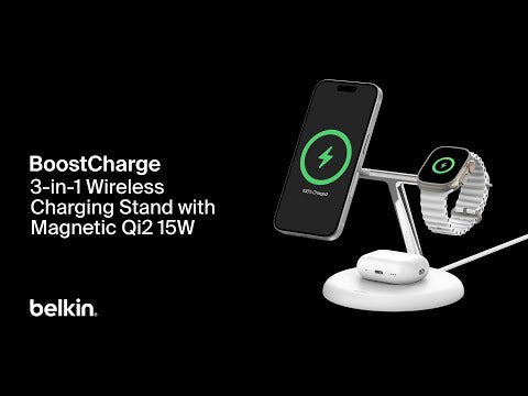 Belkin BoostCharge Pro Qi2 3-in-1 MagSafe Tilting Charging Stand 15W - White - iStore Namibia