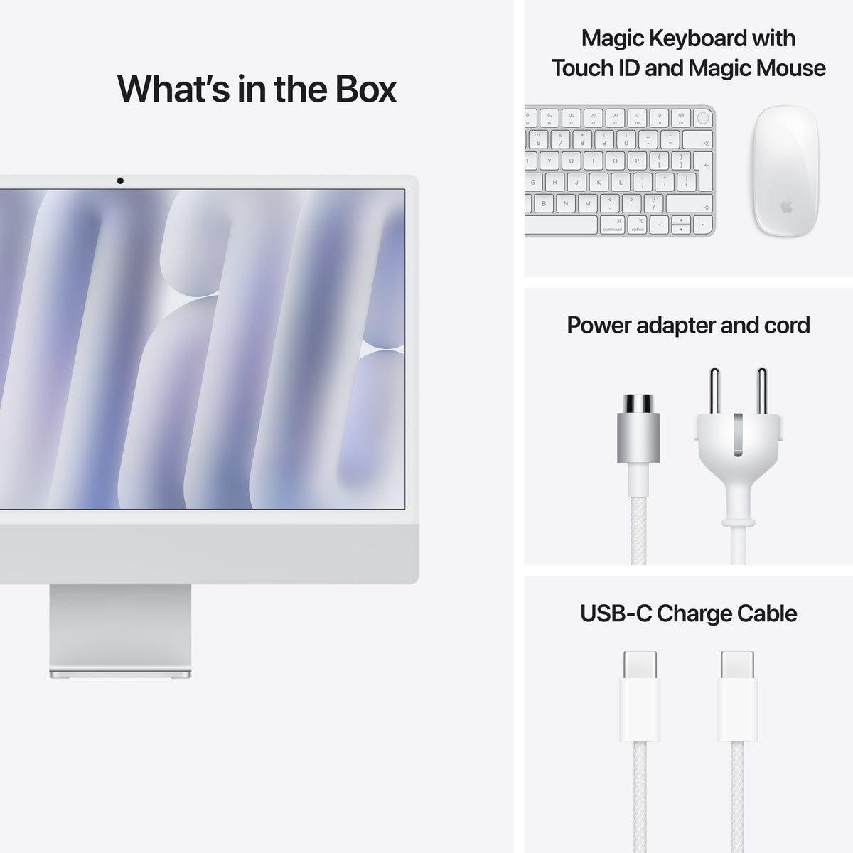 24-inch iMac with Retina 4.5K display, Nano-texture glass: Apple M4 chip with 10‑core CPU and 10‑core GPU, 256GB SSD, 16GB - Silver