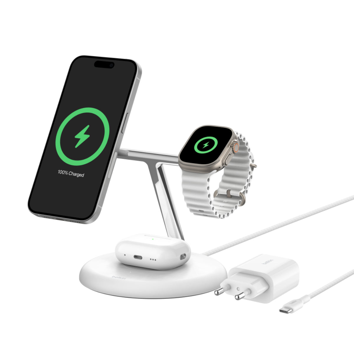 Belkin BoostCharge Pro Qi2 3-in-1 MagSafe Tilting Charging Stand 15W - White - iStore Namibia
