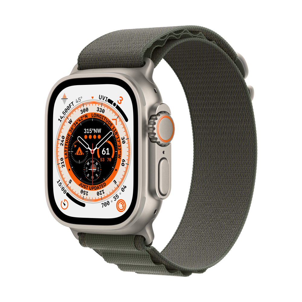 Apple Watch Ultra GPS + Cellular 49mm Titanium Case - Green Alpine Loop - Large - iStore Namibia