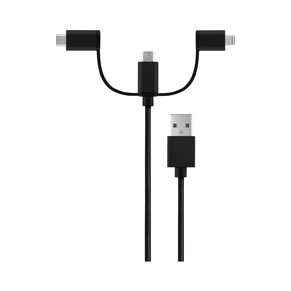 QDOS PowerSteel 3-in-1 Metallic Cable - Black - iStore Namibia