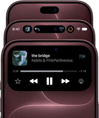 3 iPhone 18 Pro devices in Burgundy fanned out to show Dynamic Island in different modes: off, minimised, maximised