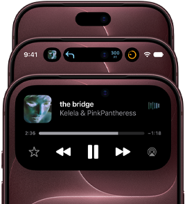 3 iPhone 18 Pro devices in Burgundy fanned out to show Dynamic Island in different modes: off, minimised, maximised
