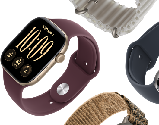 Apple Watch Series 11 straps: purple fog Sport Band, anchor blue Ocean strap, light blue Alpine Loop