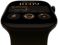 Apple Watch Series 12, aluminium case, dark bronze colour, Modular watch face, complications: day and date, Workouts, Activity rings, Apple Music, right side exterior, Digital Crown, Sport Band, olive colour